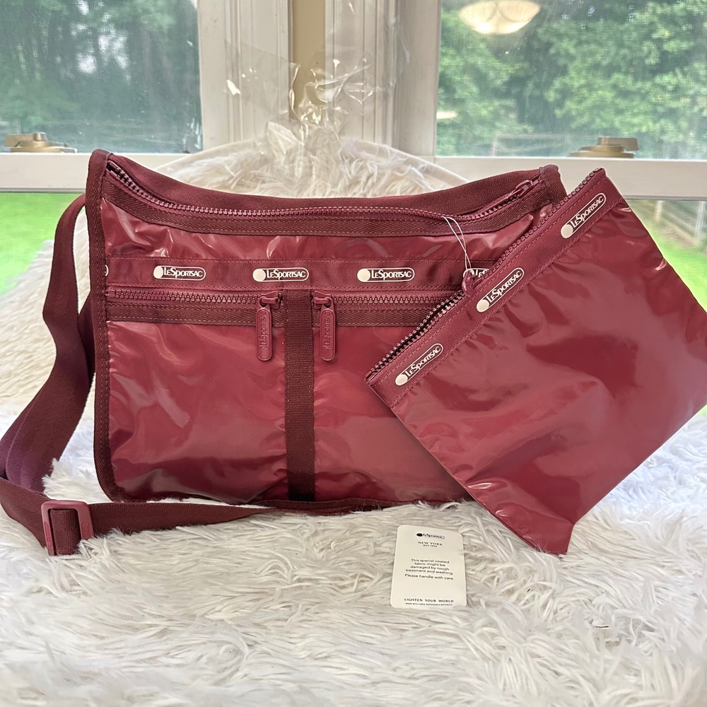 LeSportsac Coastal Cabernet Patent Deluxe Everyday Crossbody Bag w/ Pouch New